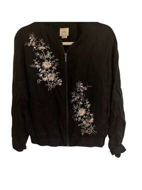 A. Moss Bomber Jacket with Floral Stitching Size M